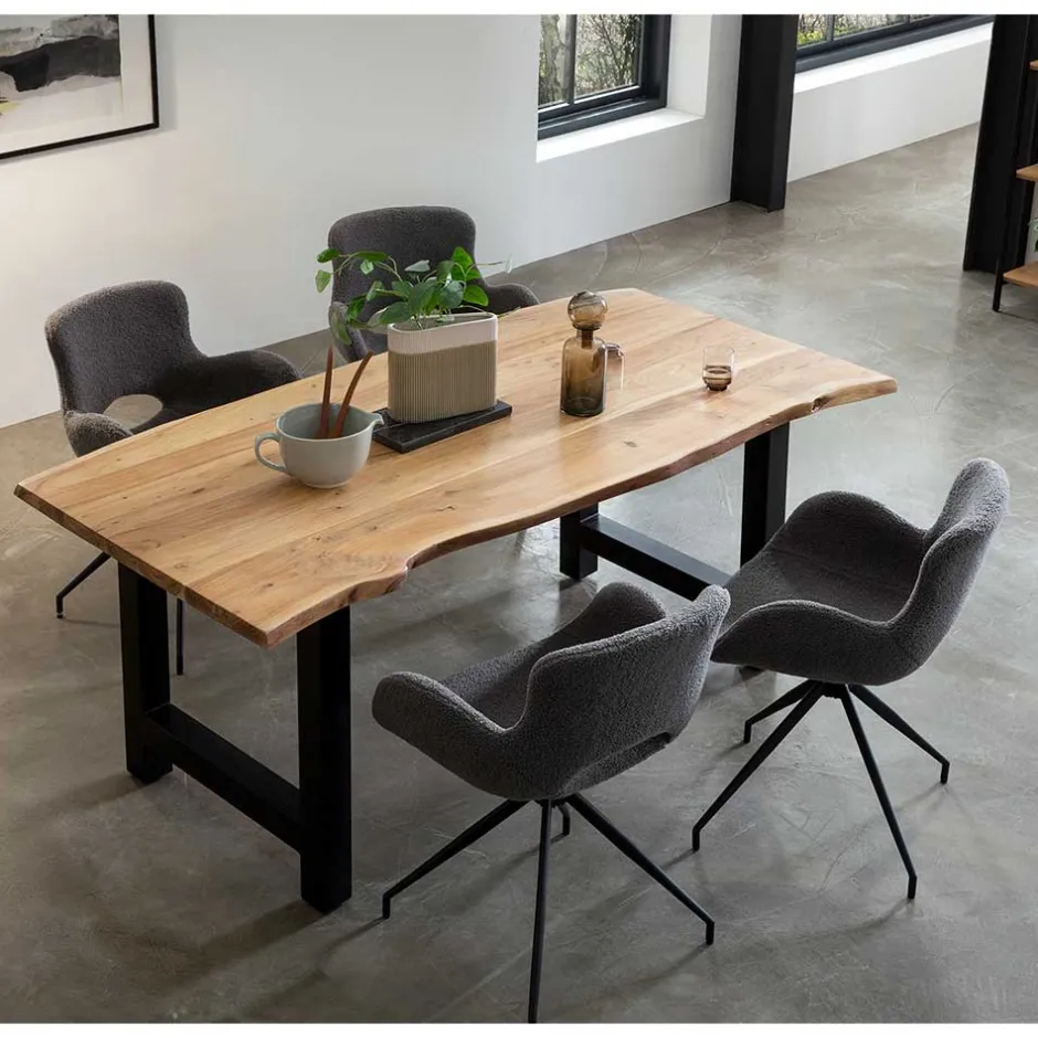 Wohnen Baumkantentisch und Tischsessel Set - Eulena (fünfteilig)