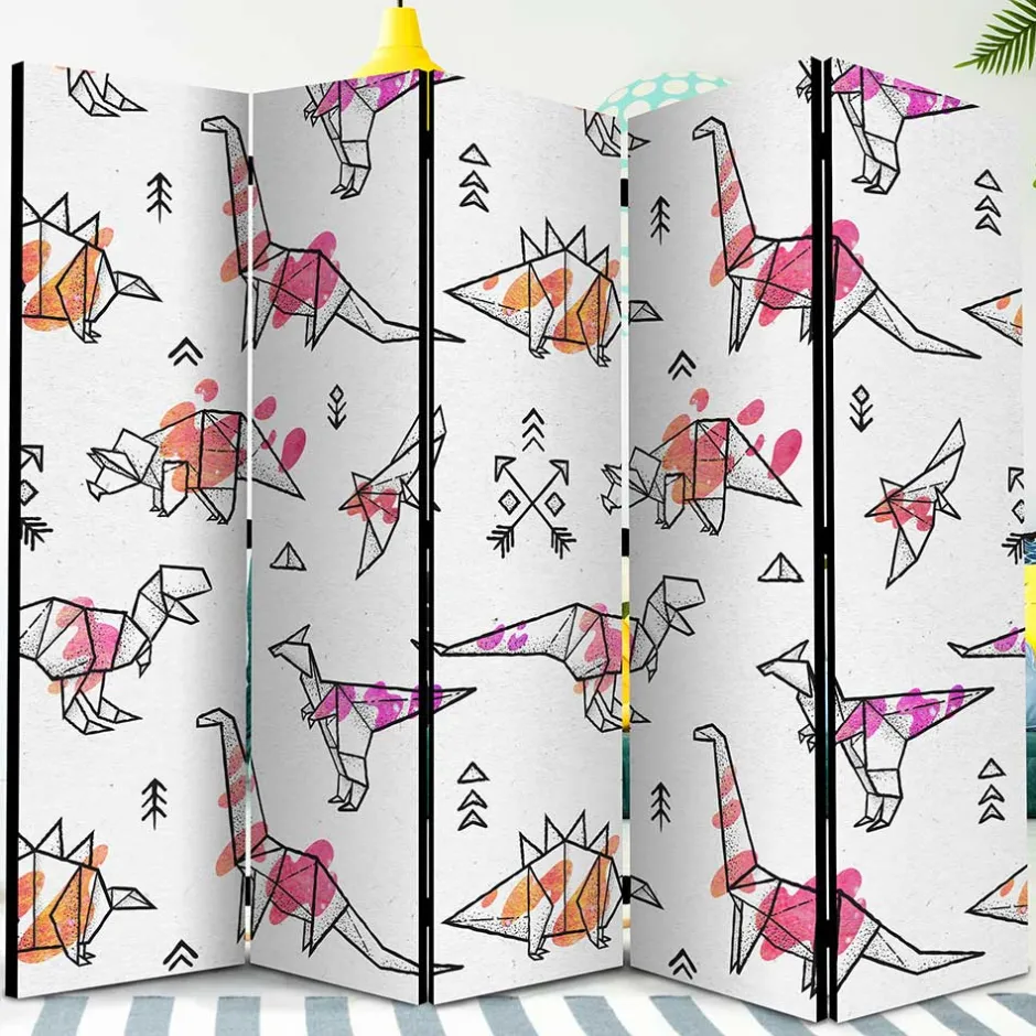 Bedruckter Paravent mit Origami Dinos - LittleBill^Wohnen Sale