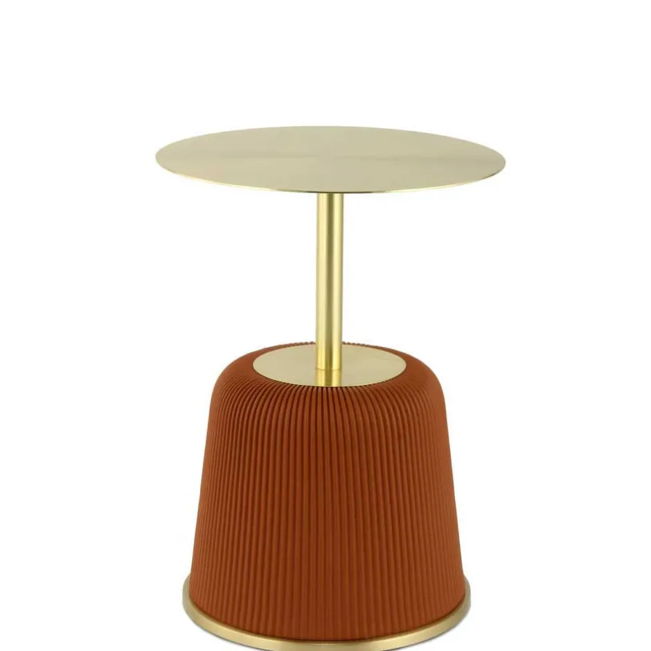 Beistelltisch in Gold mit Cognac Braun - Sambia^Wohnen