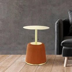 Beistelltisch in Gold mit Cognac Braun - Sambia^Wohnen