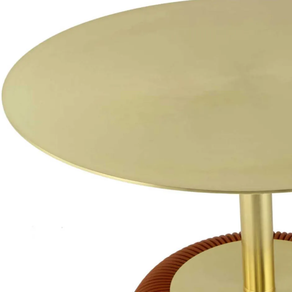 Beistelltisch in Gold mit Cognac Braun - Sambia^Wohnen