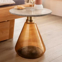 Beistelltisch mit Marmorplatte Hellbraun - Barbarino^Wohnen New