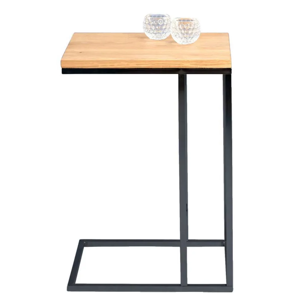 Wohnen Beistelltisch mit Wildeiche geölt Tanja & Metall Schwarz lackiert