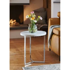 Wohnen Beistelltischchen in Weiß & Chrom - Ofreda