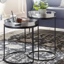 Beistelltische mit Tabletts in Silber - Makimona (zweiteilig)^Wohnen Discount