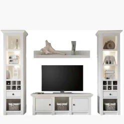 Wohnen Beleuchtete Wohnwand Chelles im weißem Landhausstil (vierteilig)