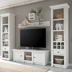 Wohnen Beleuchtete Wohnwand Chelles im weißem Landhausstil (vierteilig)