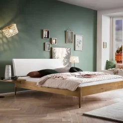 Wohnen Bett aus Wildeiche Holz & Kunstleder - Vinessia