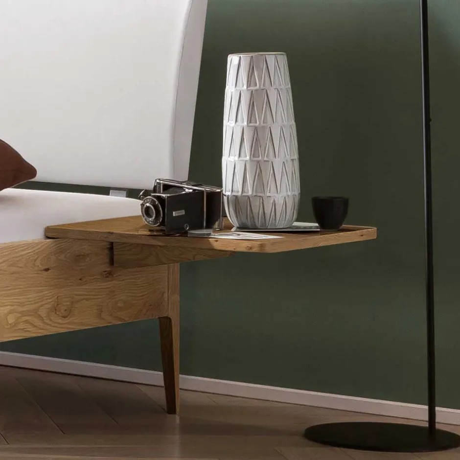 Wohnen Bett aus Wildeiche Holz & Kunstleder - Vinessia