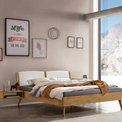 Wohnen Bett aus Wildeiche mit Kunstleder - Cubus