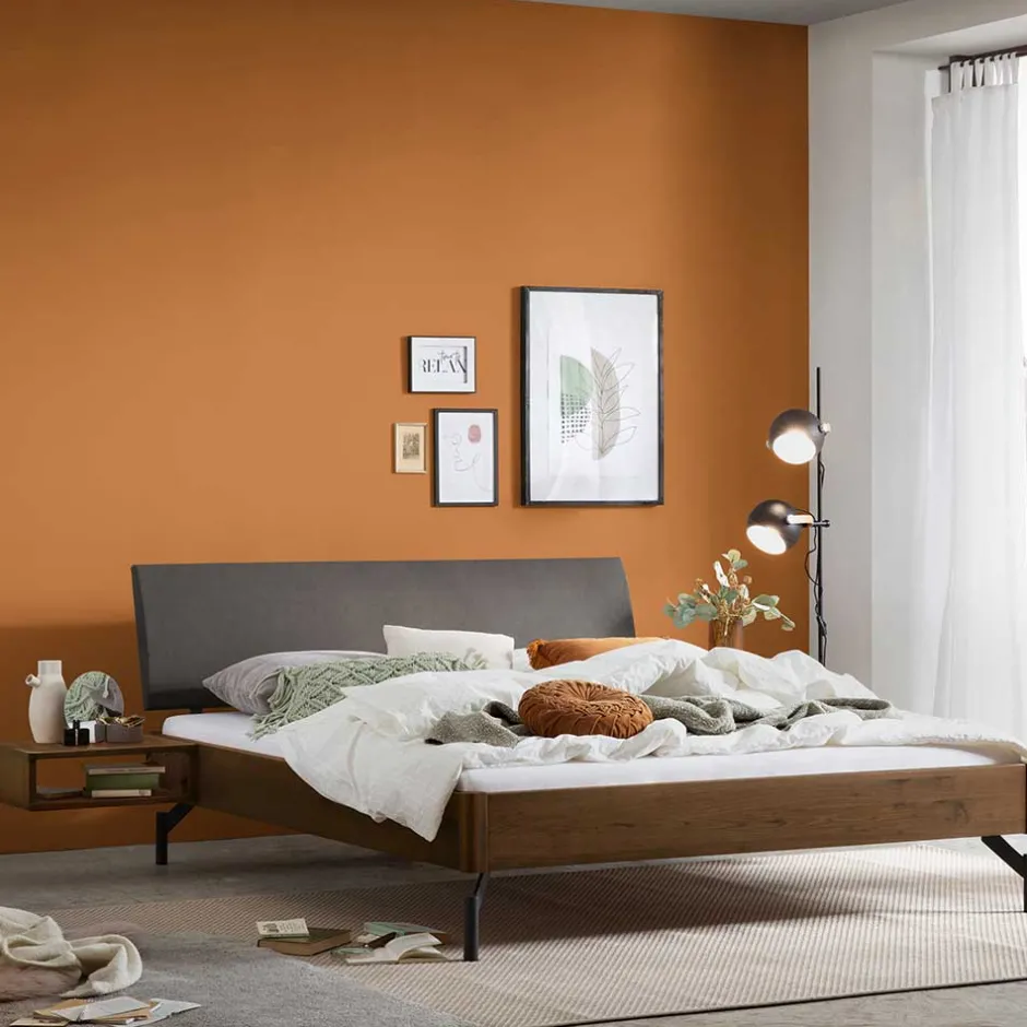 Wohnen Bett in Nussbaum Braun & Anthrazit - Ayero (dreiteilig)