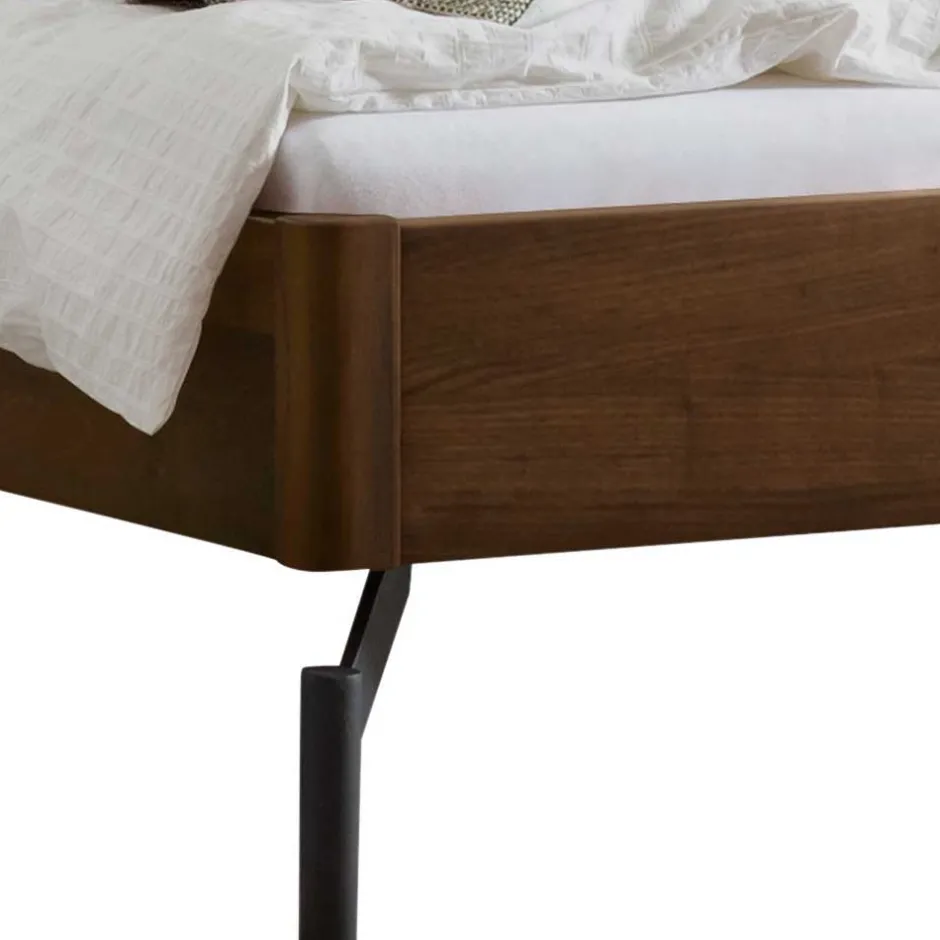 Wohnen Bett in Nussbaum Braun & Anthrazit - Ayero (dreiteilig)