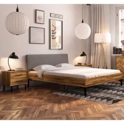 Bett mit Wildeiche Rahmen & Polsterkopfteil in Grau - Kerfa^Wohnen Discount
