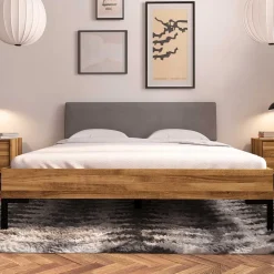 Bett mit Wildeiche Rahmen & Polsterkopfteil in Grau - Kerfa^Wohnen Discount