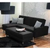 Wohnen Bettsofa mit Hocker in Schwarz mit Chrom - Farella (zweiteilig)