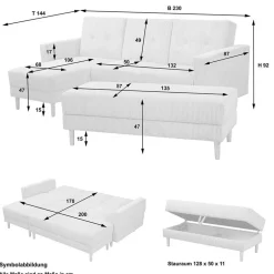 Wohnen Bettsofa mit Hocker in Schwarz mit Chrom - Farella (zweiteilig)