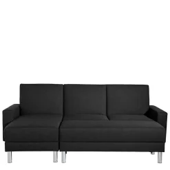 Wohnen Bettsofa mit Hocker in Schwarz mit Chrom - Farella (zweiteilig)