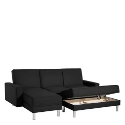 Wohnen Bettsofa mit Hocker in Schwarz mit Chrom - Farella (zweiteilig)