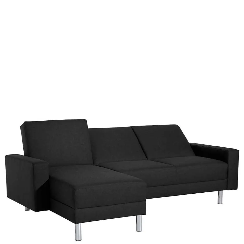 Wohnen Bettsofa mit Hocker in Schwarz mit Chrom - Farella (zweiteilig)