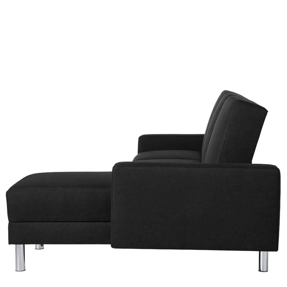 Wohnen Bettsofa mit Hocker in Schwarz mit Chrom - Farella (zweiteilig)