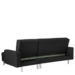 Wohnen Bettsofa mit Hocker in Schwarz mit Chrom - Farella (zweiteilig)