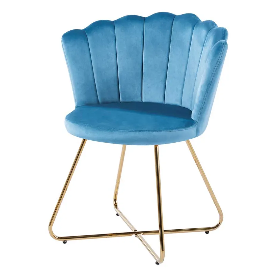 Wohnen Blaue Samtstühle mit Muschel Design Lehne - Candelcero (2er Set)