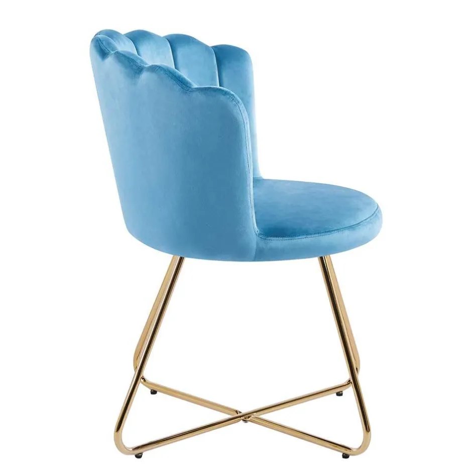 Wohnen Blaue Samtstühle mit Muschel Design Lehne - Candelcero (2er Set)