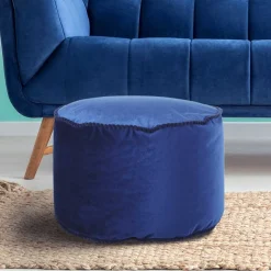Blauer Samt Pouf in runder Form - Briotova^Wohnen Outlet