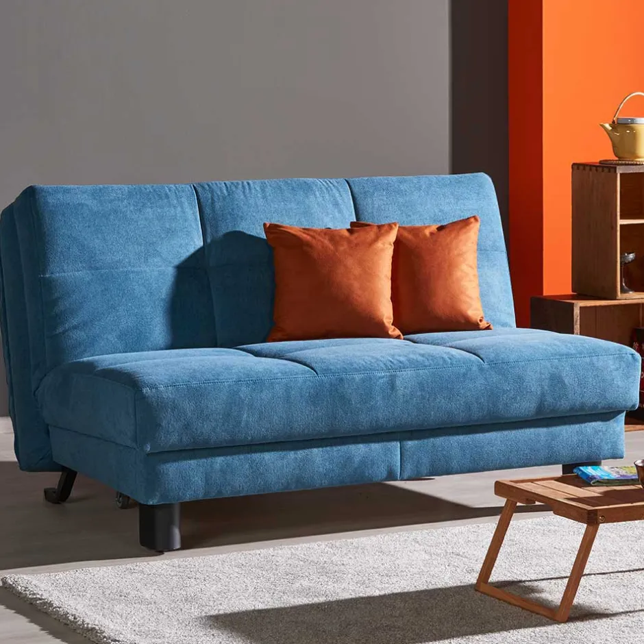 Wohnen Blaues Schlafsofa mit Kissen Orange Damiette als 2-Sitzer oder 3-Sitzer