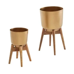 Blumentöpfe aus Metall in Gold - Nell II (zweiteilig)^Wohnen