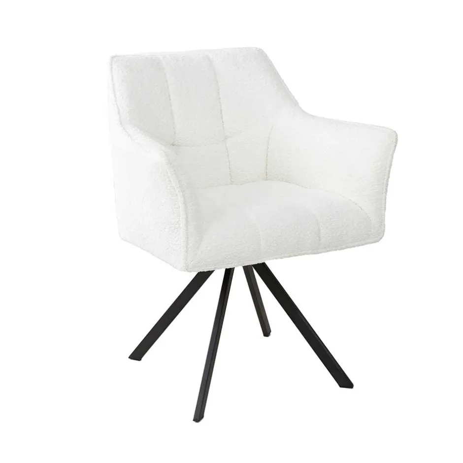 Boucle Armlehnenstuhl in Creme - drehbar - Tobrina (2er Set)^Wohnen Hot