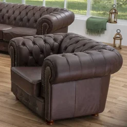 Wohnen Brauner Chesterfieldsessel mit Lederbezug - Pluna