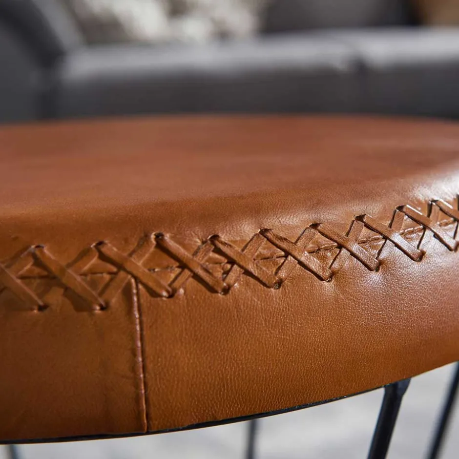 Wohnen Brauner Lederhocker mit rundem Sitz - Cintago