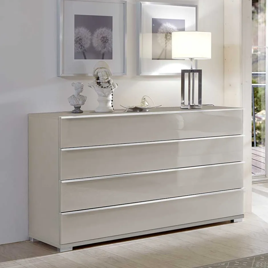 Wohnen Breite Kommode in Hellgrau mit Glasfront - Nucina