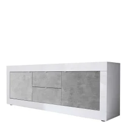 Breites TV Board in Weiß HG & Betonoptik - Narandu^Wohnen Discount