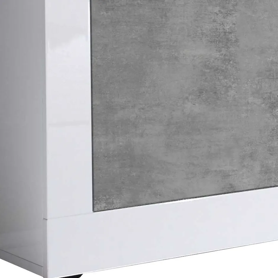 Breites TV Board in Weiß HG & Betonoptik - Narandu^Wohnen Discount