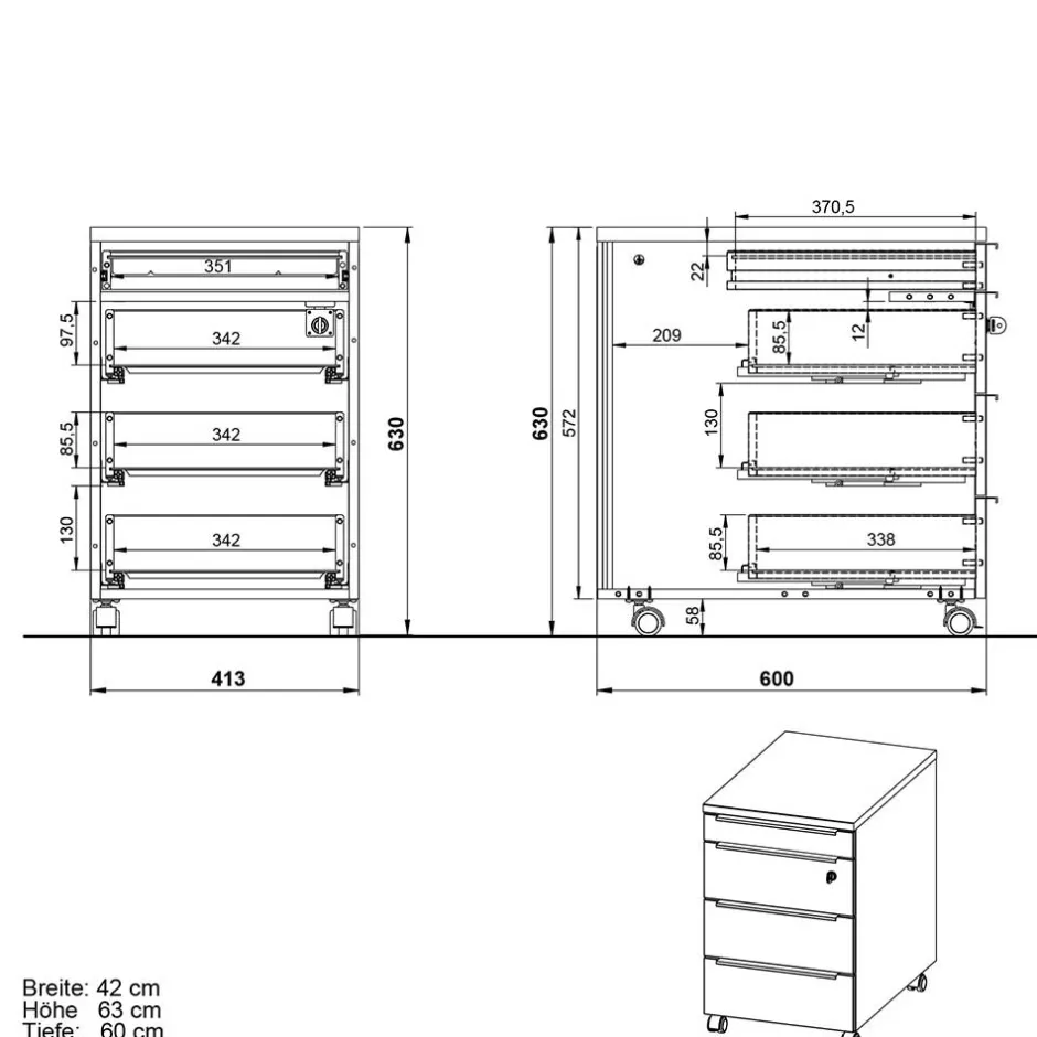 Büro Schreibtisch Rollcontainer in Weiß - Sparkle^Wohnen Clearance