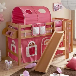 Kinder Wohnen Buche Kinder Halbhochbett mit Rutsche Podest - Altair