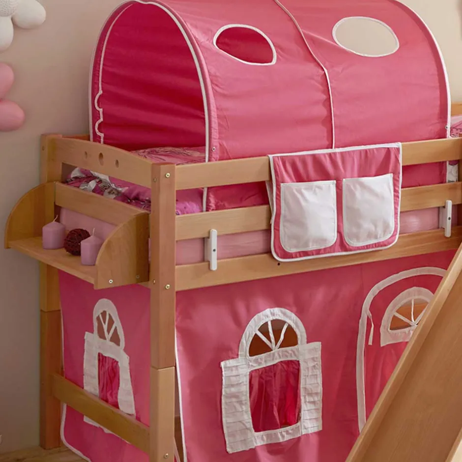 Kinder Wohnen Buche Kinder Halbhochbett mit Rutsche Podest - Altair