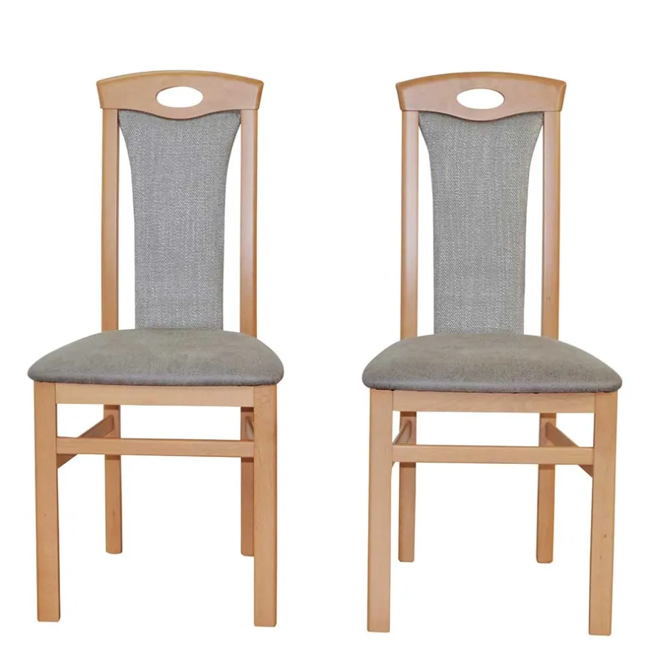 Buchenholz Stühle in Natur & Hellgrau - Zandravo (2er Set)^Wohnen Outlet