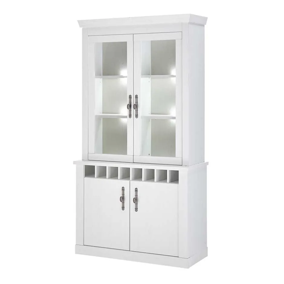 Wohnen Buffet Vitrine in weißer Holzoptik Pinie - Liancos