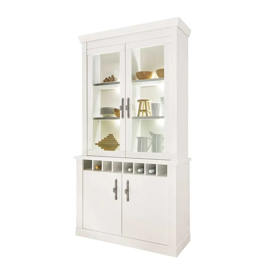 Wohnen Buffet Vitrine in weißer Holzoptik Pinie - Liancos
