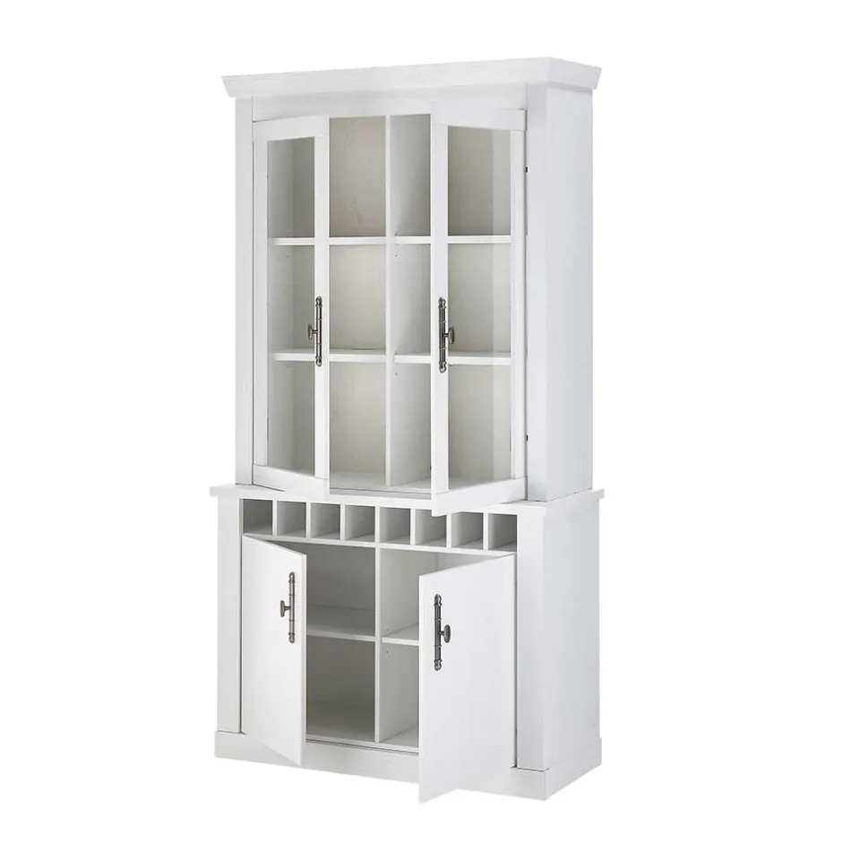 Wohnen Buffet Vitrine in weißer Holzoptik Pinie - Liancos