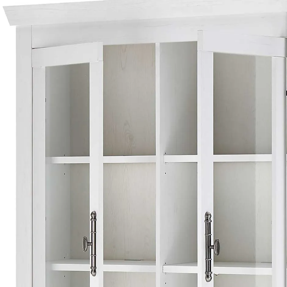 Wohnen Buffet Vitrine in weißer Holzoptik Pinie - Liancos