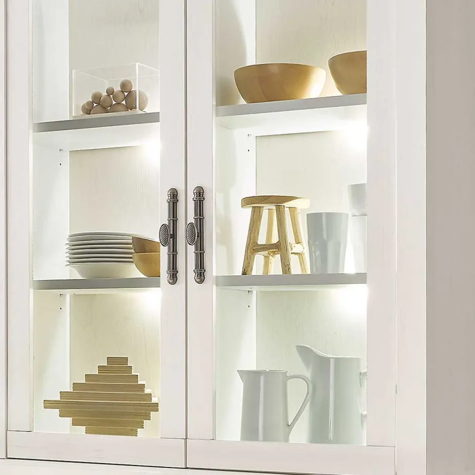 Wohnen Buffet Vitrine in weißer Holzoptik Pinie - Liancos