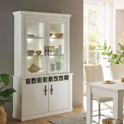 Wohnen Buffet Vitrine in weißer Holzoptik Pinie - Liancos