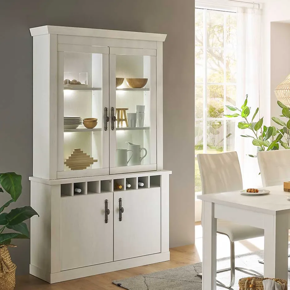 Wohnen Buffet Vitrine in weißer Holzoptik Pinie - Liancos