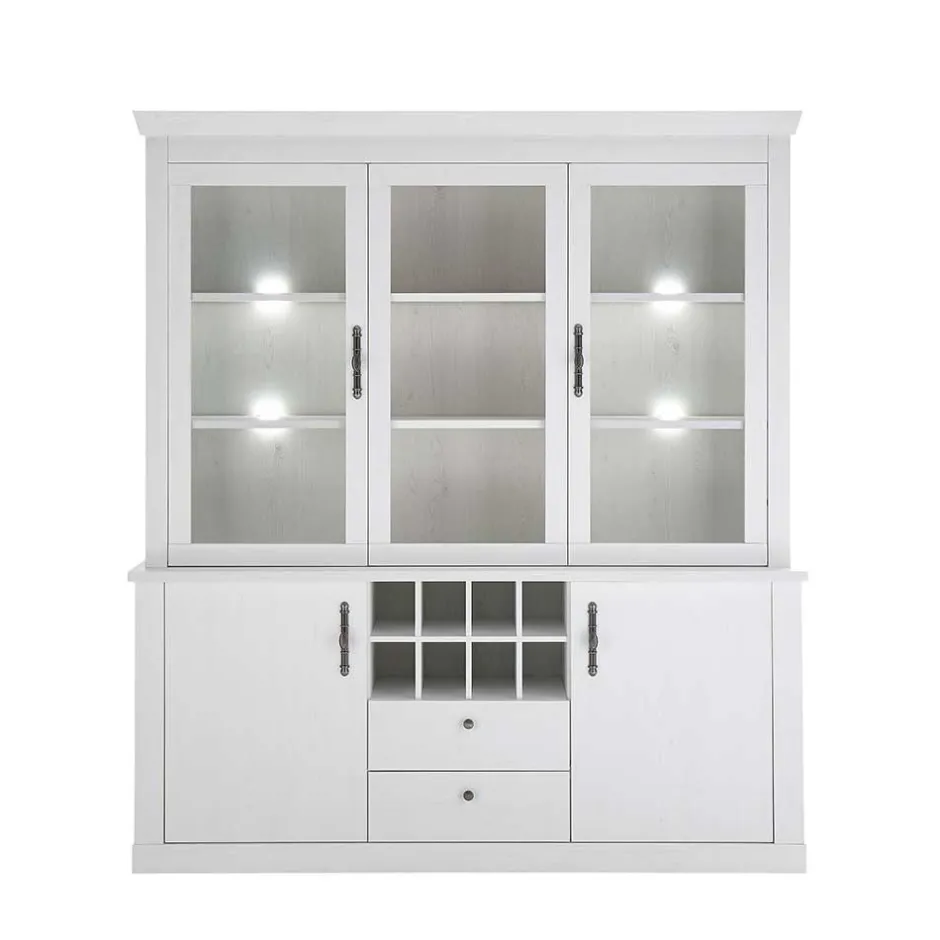 Wohnen Buffetschrank Vitrine in weißer Holzoptik Pinie - Liancos