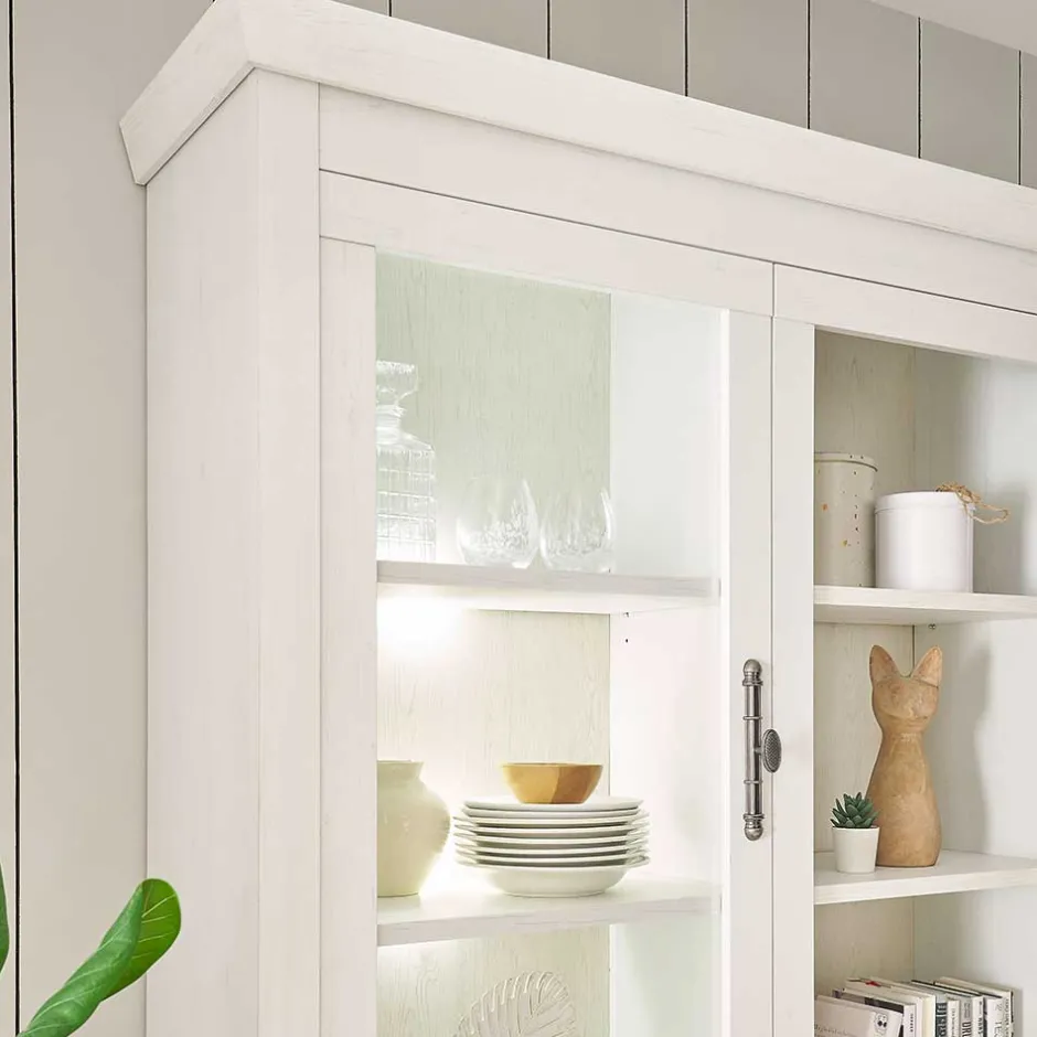Wohnen Buffetschrank Vitrine in weißer Holzoptik Pinie - Liancos