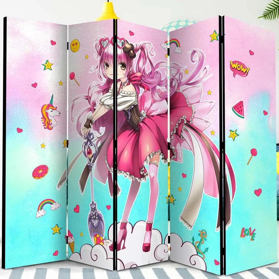 Bunter Paravent mit Manga Mädchen Motiv - Vinales^Wohnen Sale